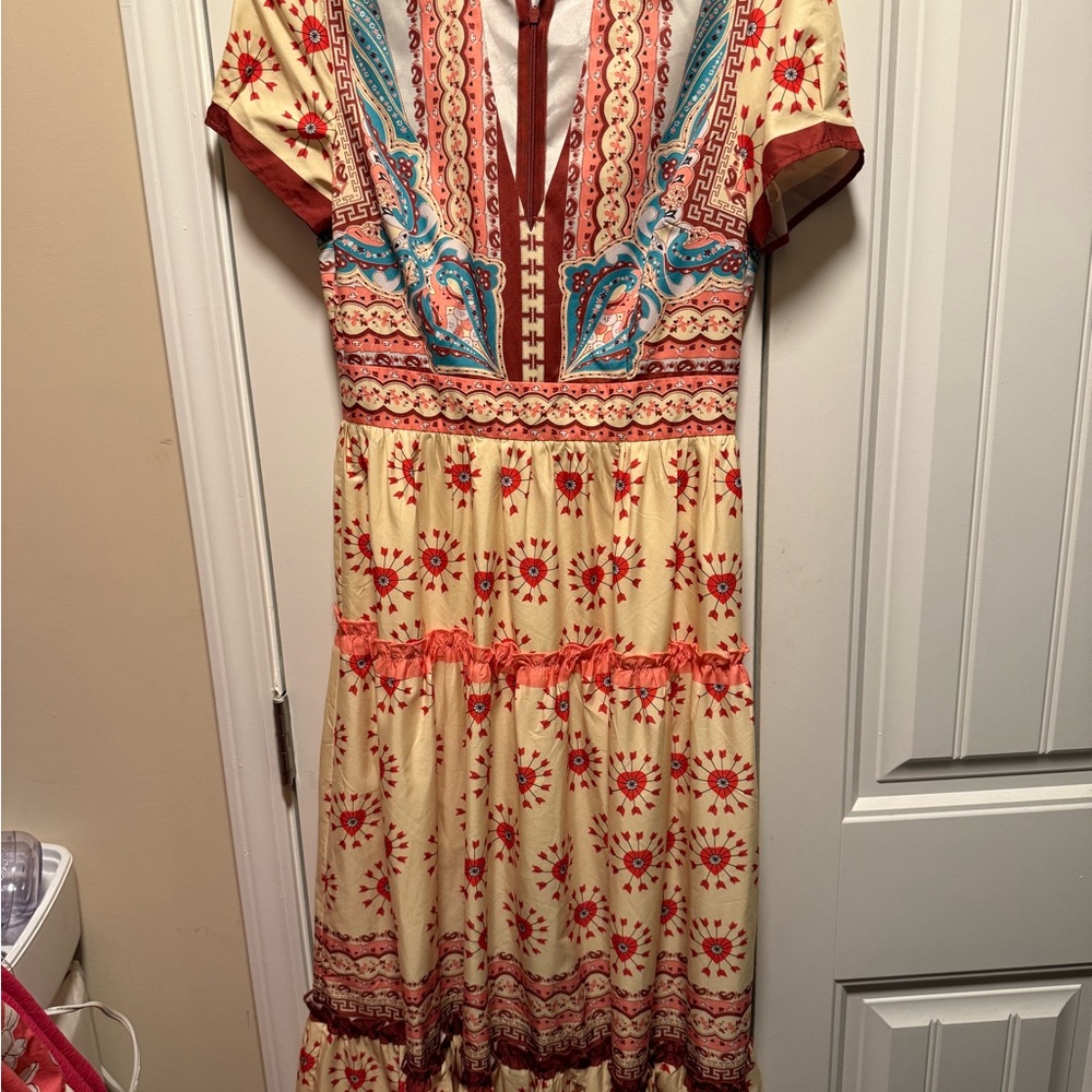 Latiste by Amy Vintage Boho Print Maxi Dress with pearl